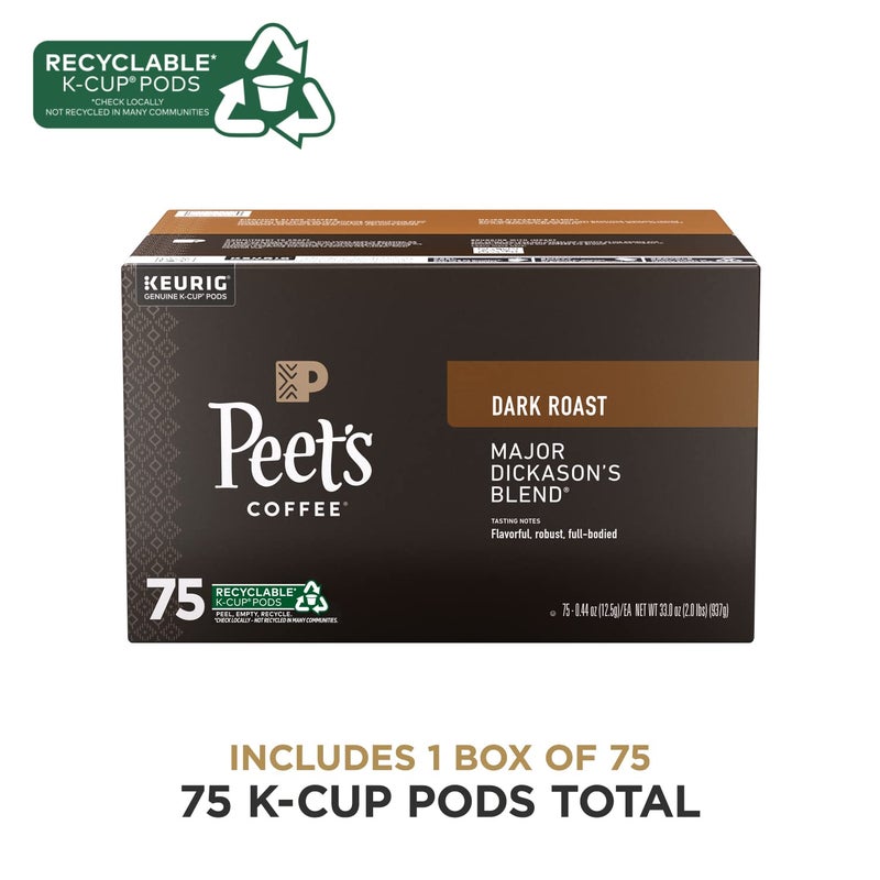 Peet's Coffee قهوة بيتس، تحميص داكن كبسولات كيريج K-Cup - مزيج مايجور ديكاسون 75 عدداً (علبة واحدة تحتوي على 75 كبسولة) - Image 2